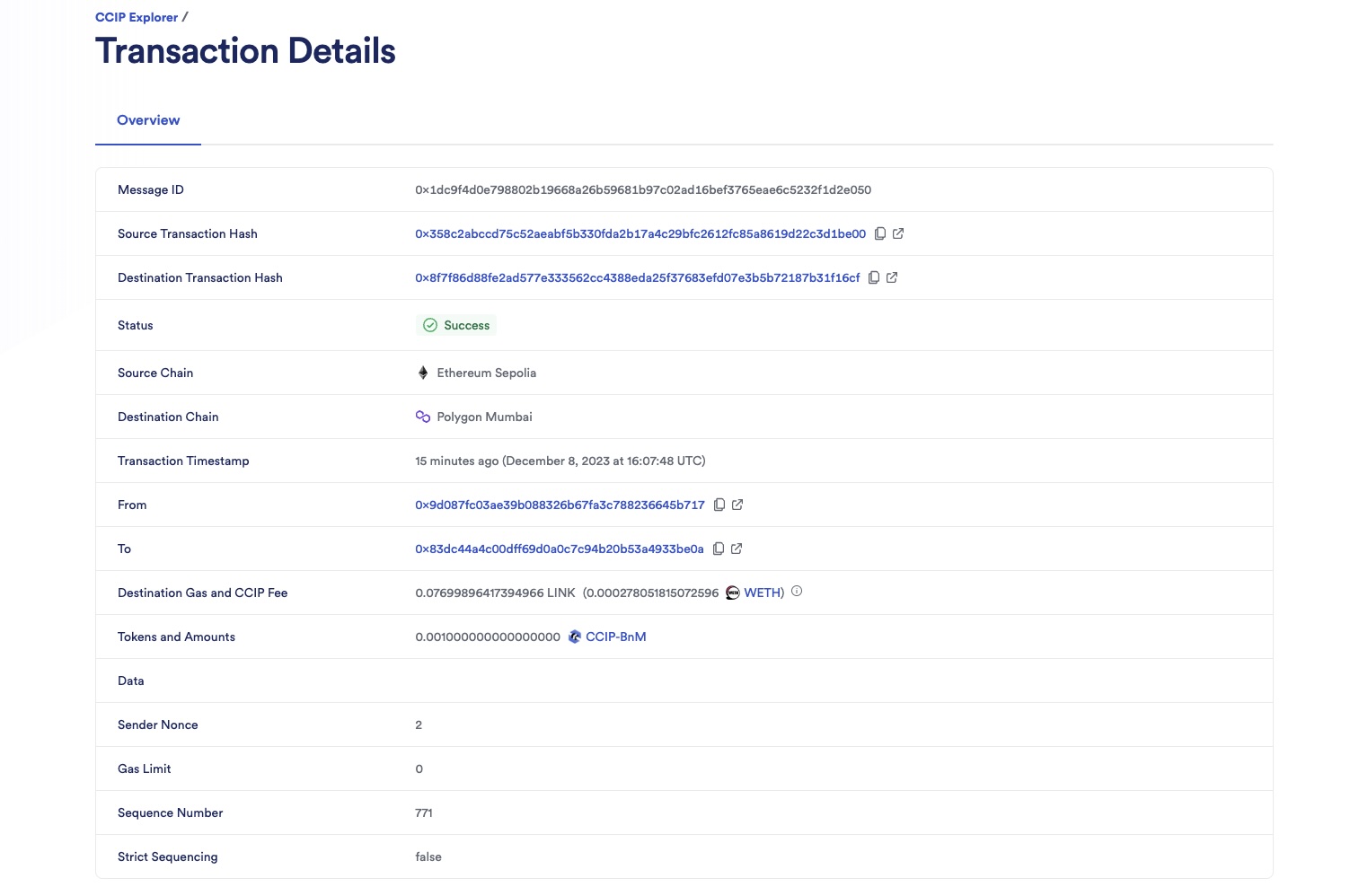 Chainlink CCIP Explorer transaction details